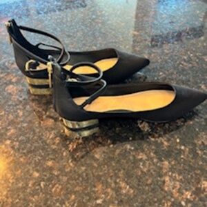 BLACK AND GOLD FAUX SUEDE SHOES